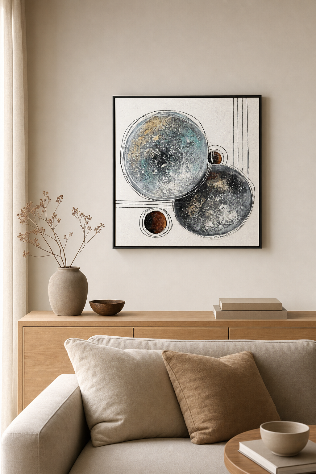 Abstract Silver & Bronze Spheres Textured Wall Art