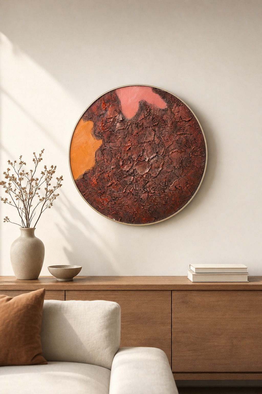 Round Rust-red Crackle Texture Wall Art