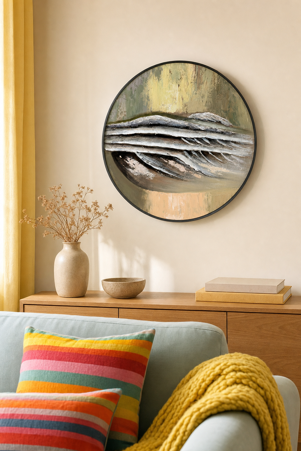Round Grey Ridge Landscape Textured Wall Art