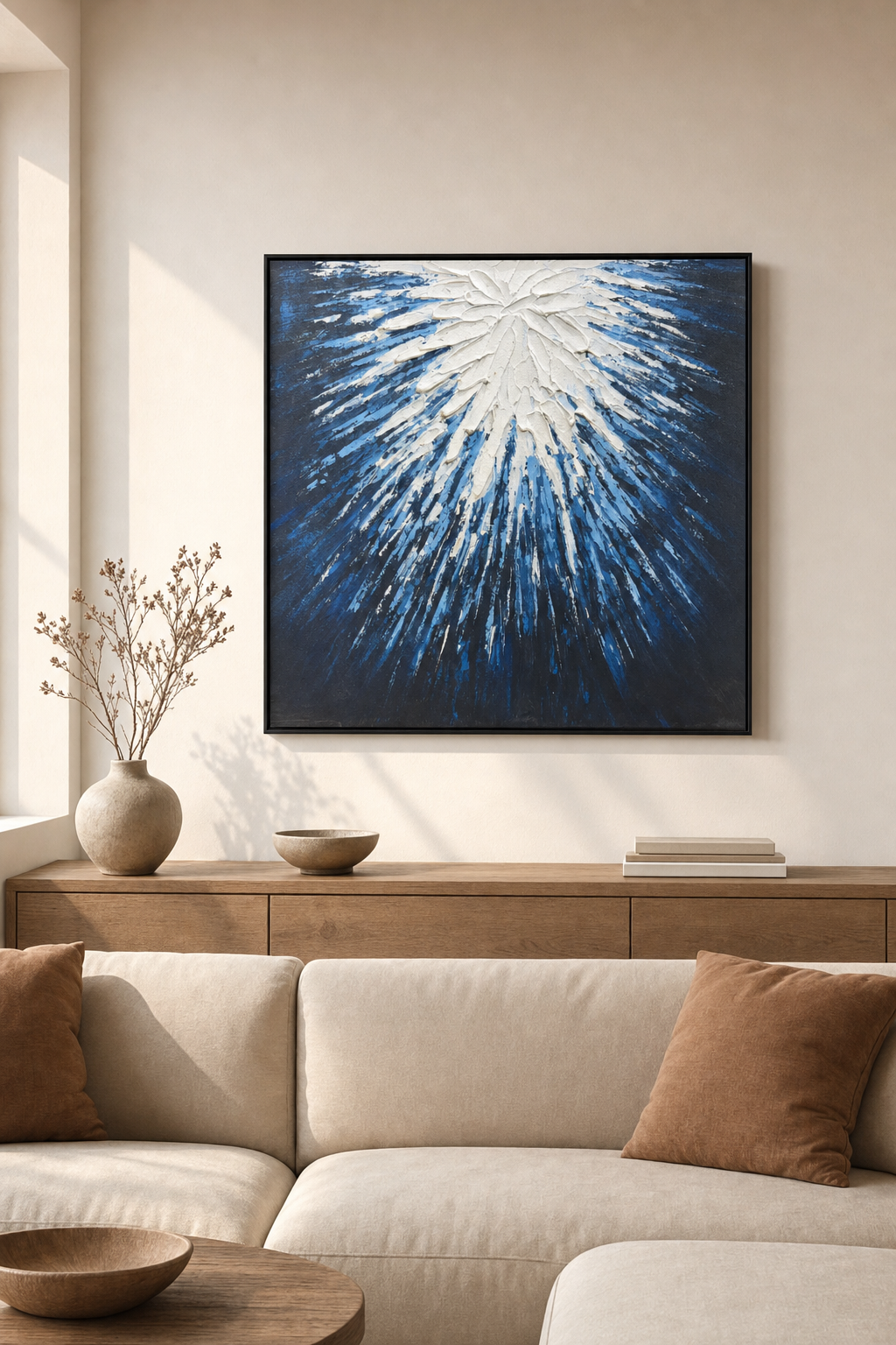 Blue & White Radiating Burst Textured Wall Art