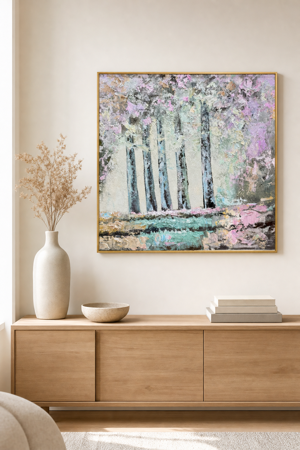 Pastel Birch Forest Textured Wall Art