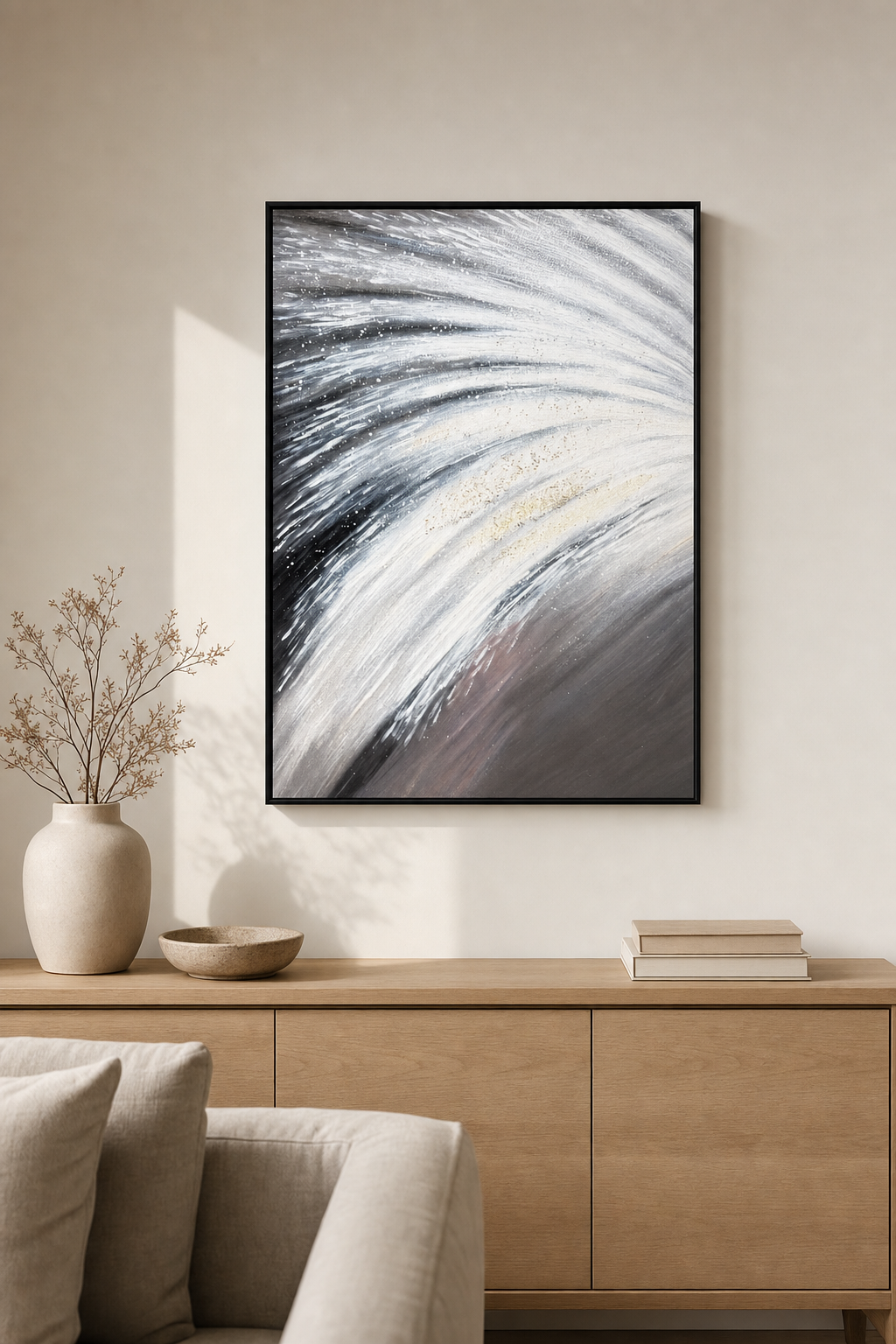 Black & White Feather Sweep Textured Wall Art