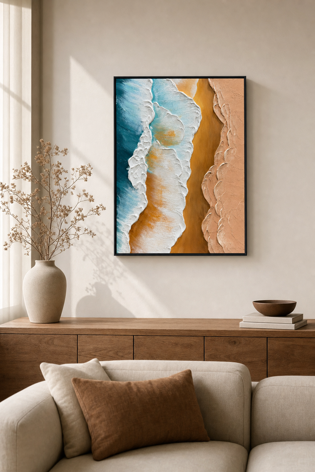 Turquoise & Peach Shoreline Textured Wall Art