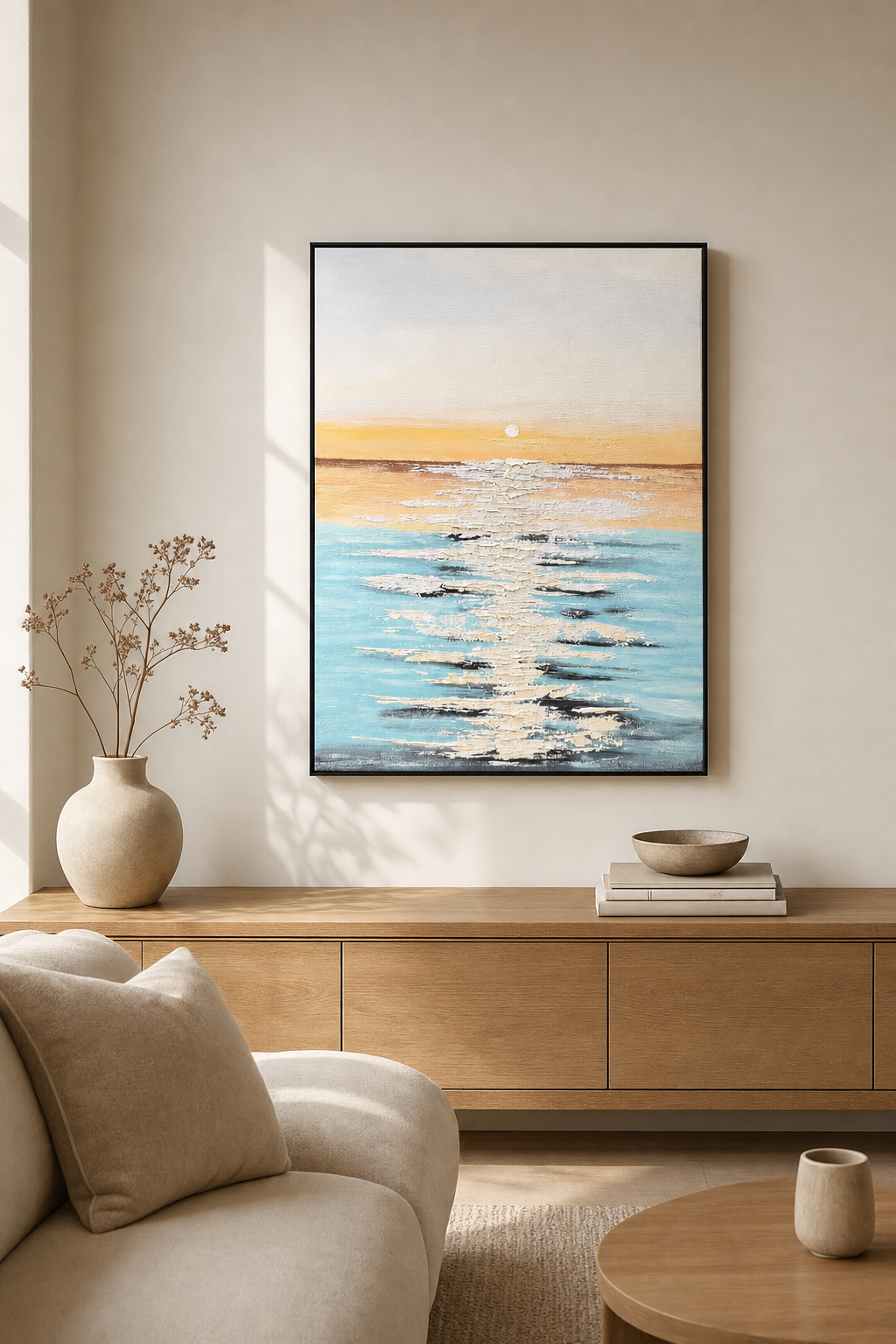 Sunset Over Turquoise Sea Textured Wall Art