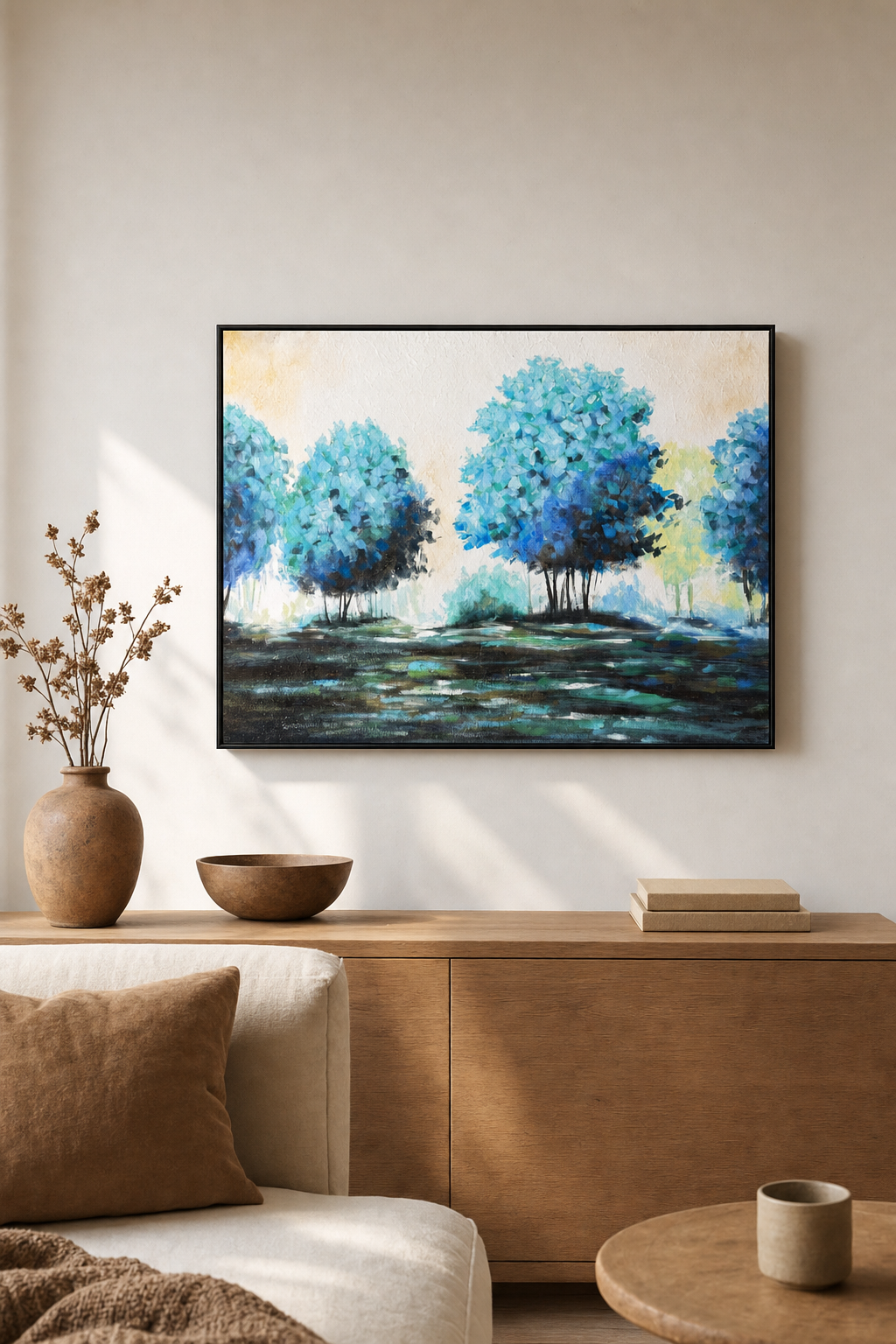 Blue Trees Landscape Textured Wall Art
