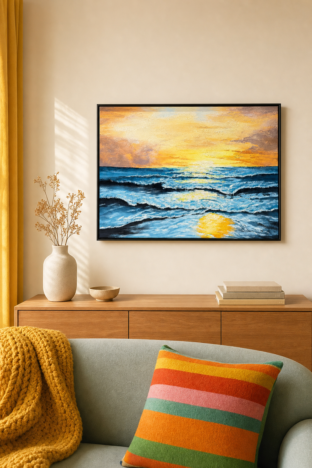 Golden Sunset Over Ocean Waves Wall Art