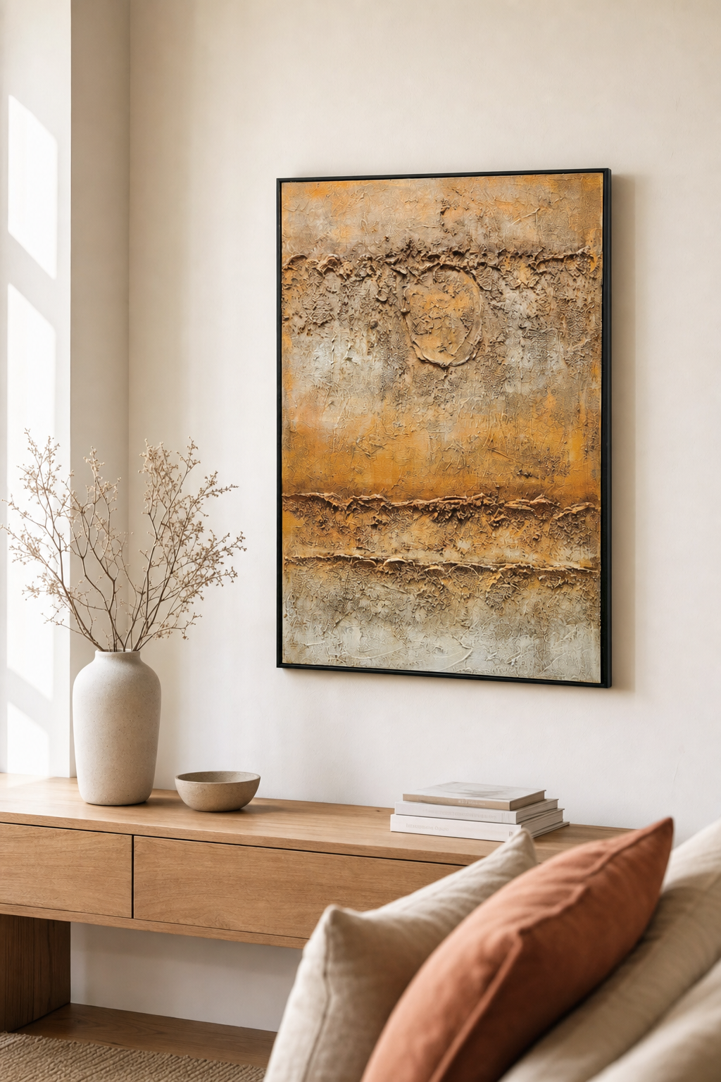 Rust & Beige Heavy Texture Abstract Wall Art