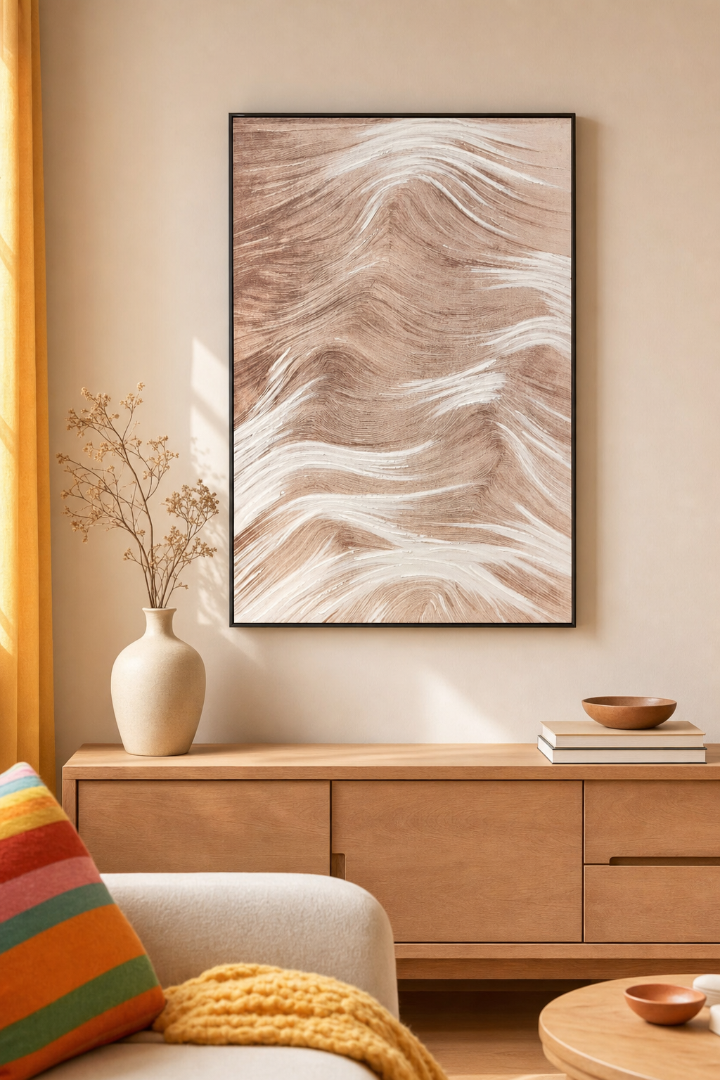 Rose & White Wave Pattern Textured Wall Art