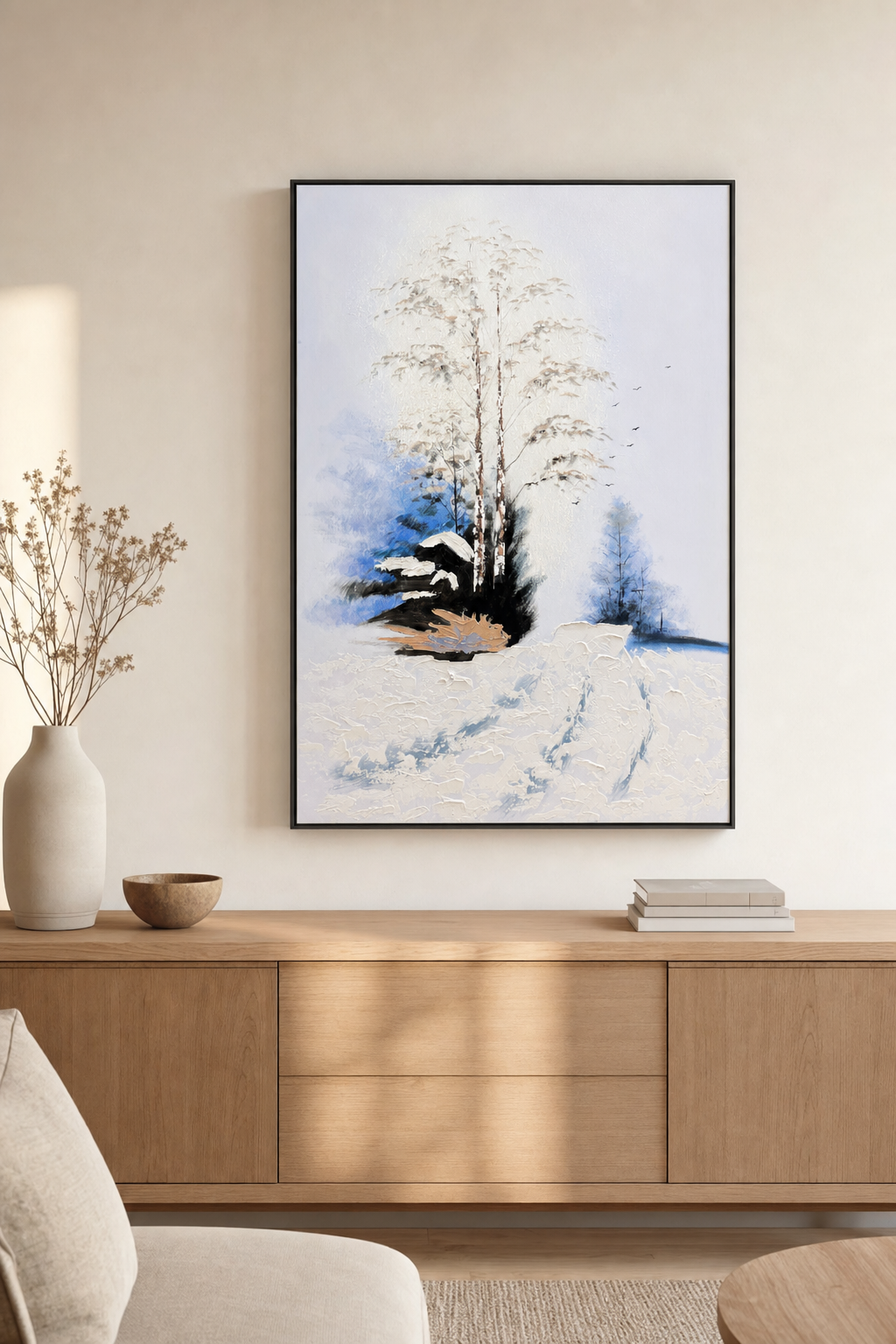 Snowy Birch Tree Winter Landscape Wall Art