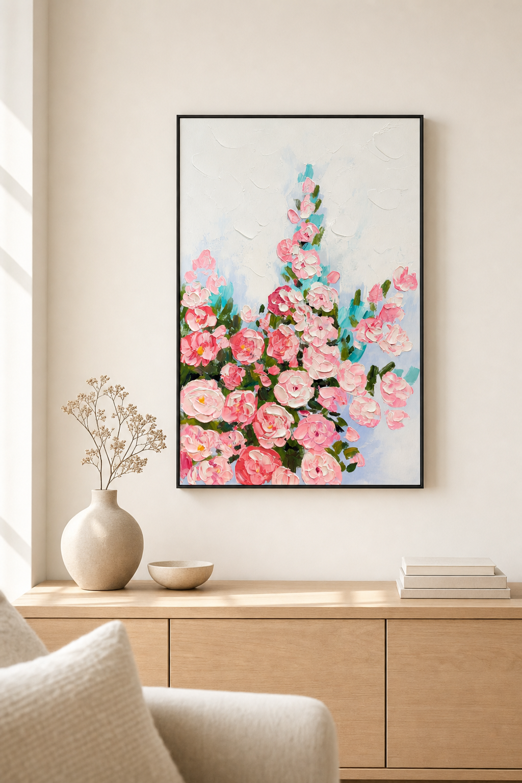 Pink Flower Cascade Textured Wall Art