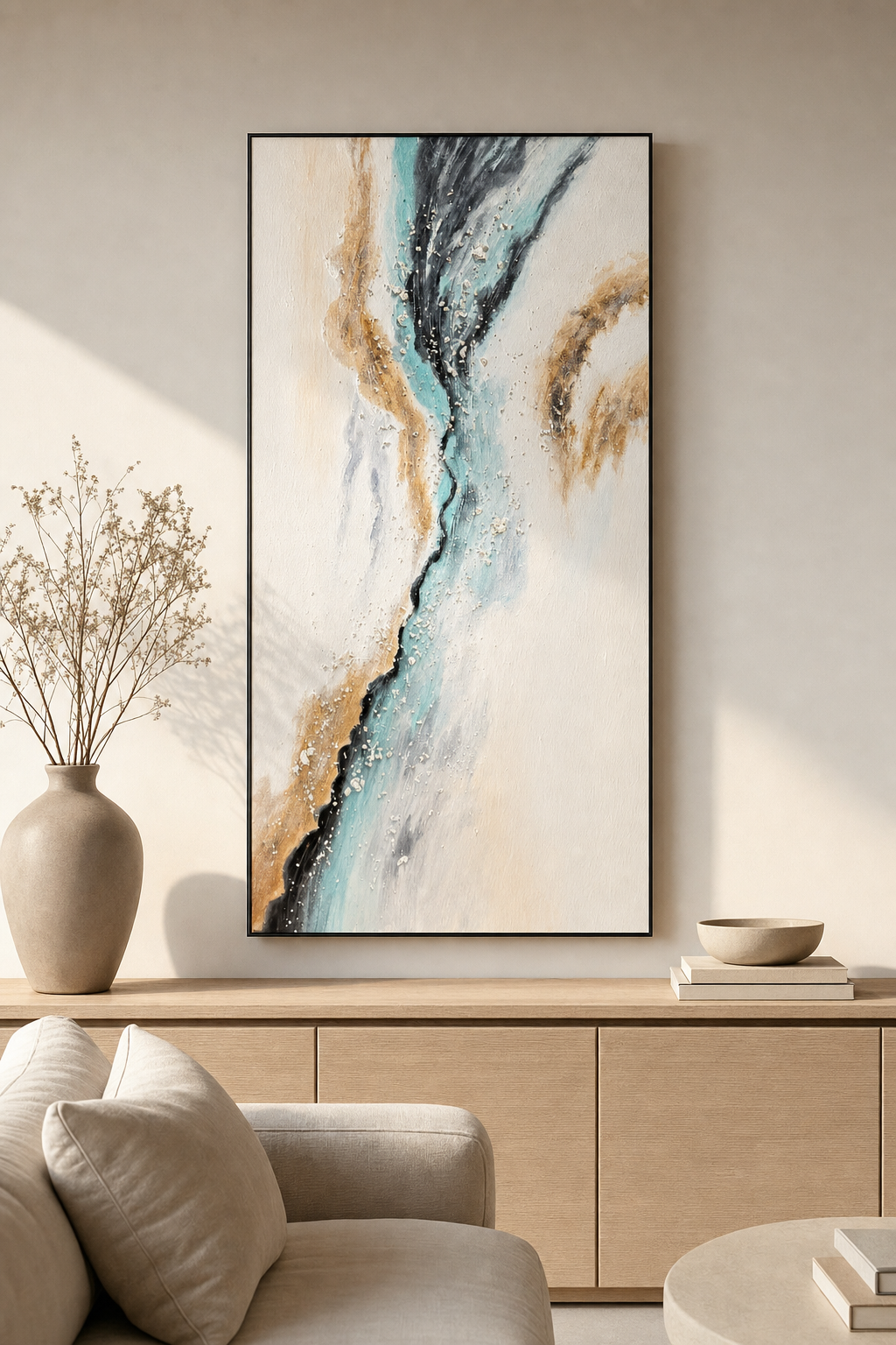 Teal & Gold River Abstract Textured Wall Art