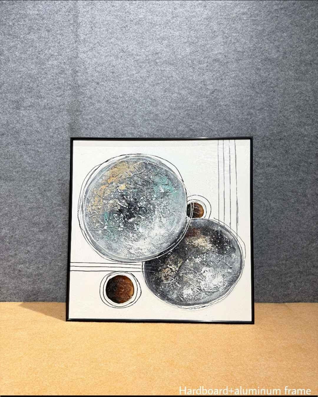 Abstract Silver & Bronze Spheres Textured Wall Art – close-up product photo