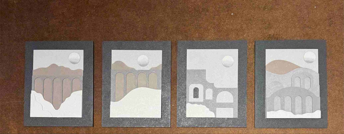 Arch & Moon Landscape Panels in Grey and White – product photo of the full set