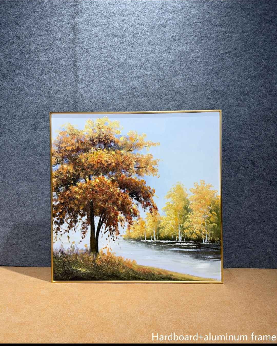 Autumn Tree by River Landscape Wall Art – close-up product photo