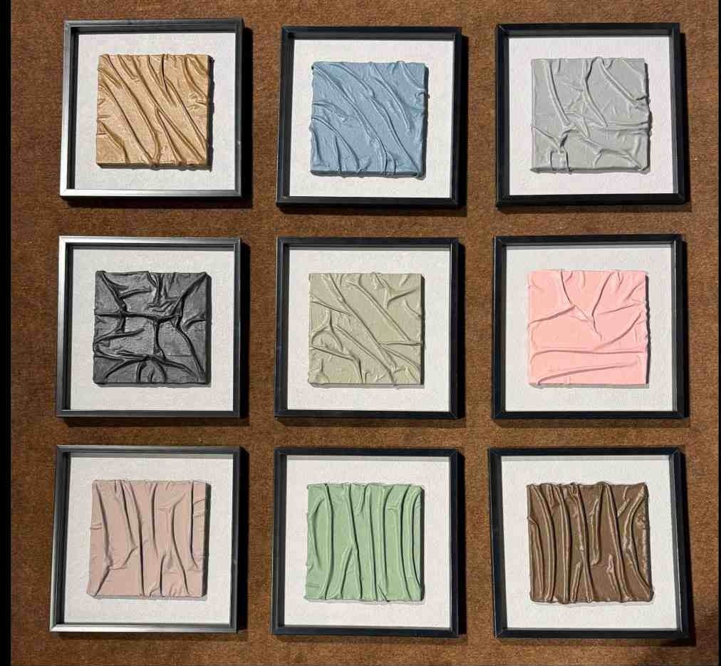 Black-framed Crumpled Fabric Texture Panels in Pastels – product photo of the full set