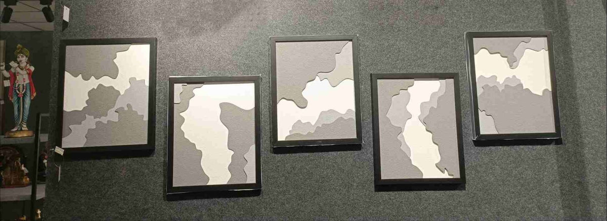 Black-framed Grey & White Organic Abstract Panels – product photo of the full set