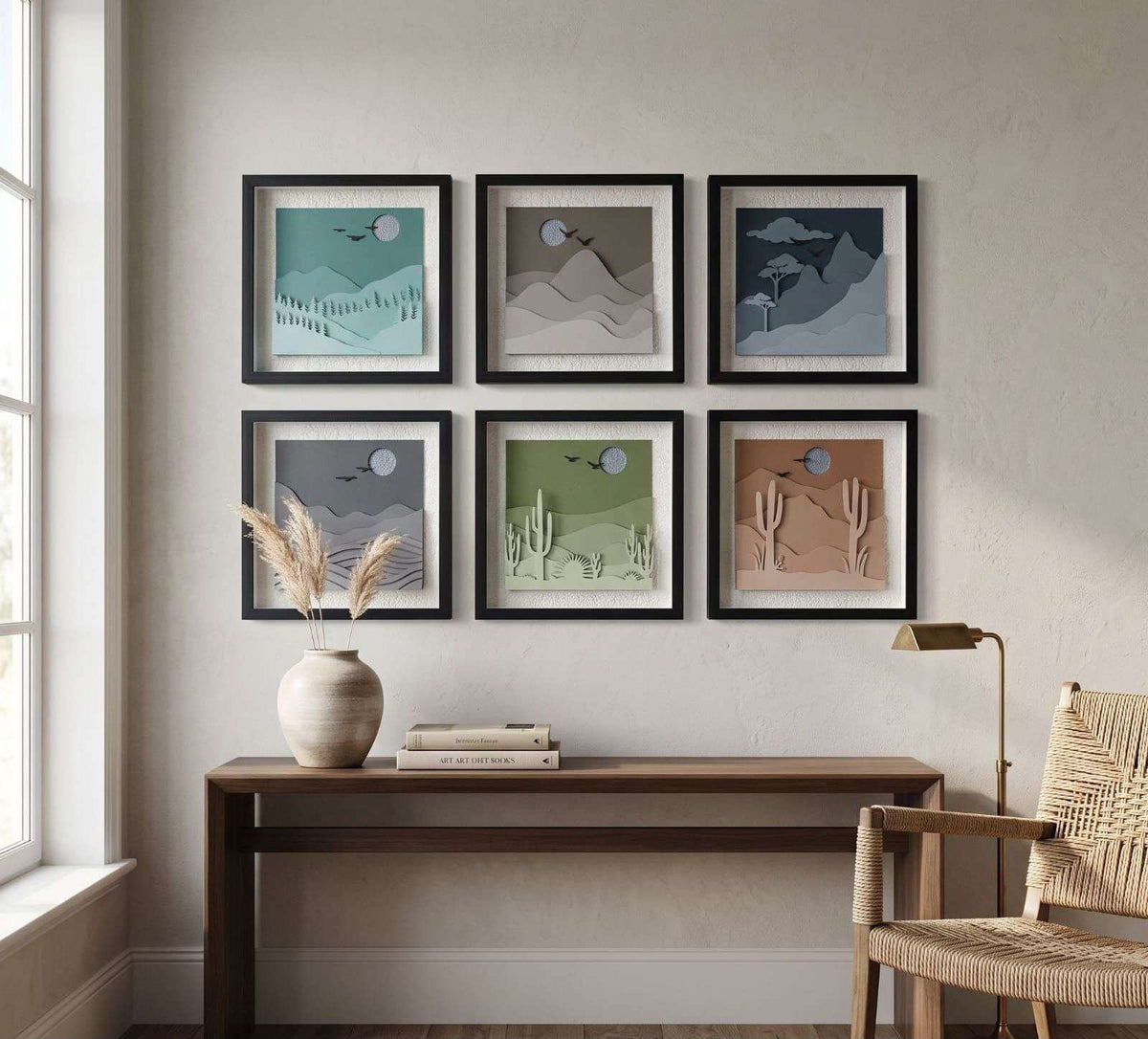 Black-framed Layered Paper-cut Landscape Panels – product photo of the full set