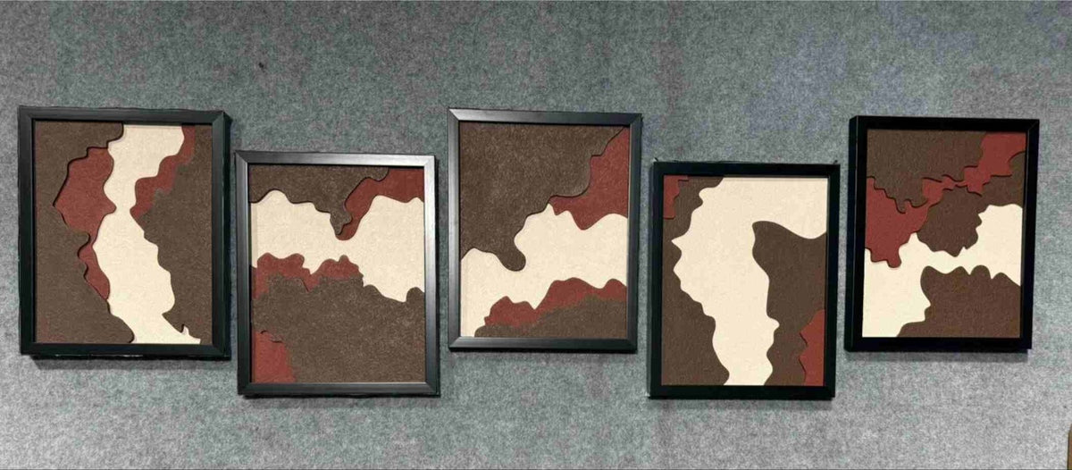 Black-framed Maroon, Brown & Cream Organic Abstract Panels – product photo of the full set