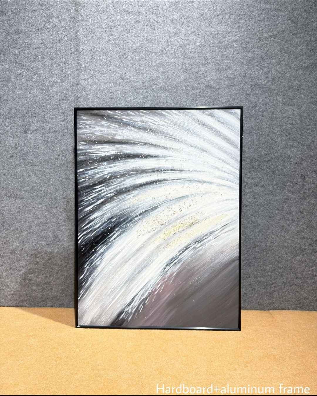 Black & White Feather Sweep Textured Wall Art – close-up product photo