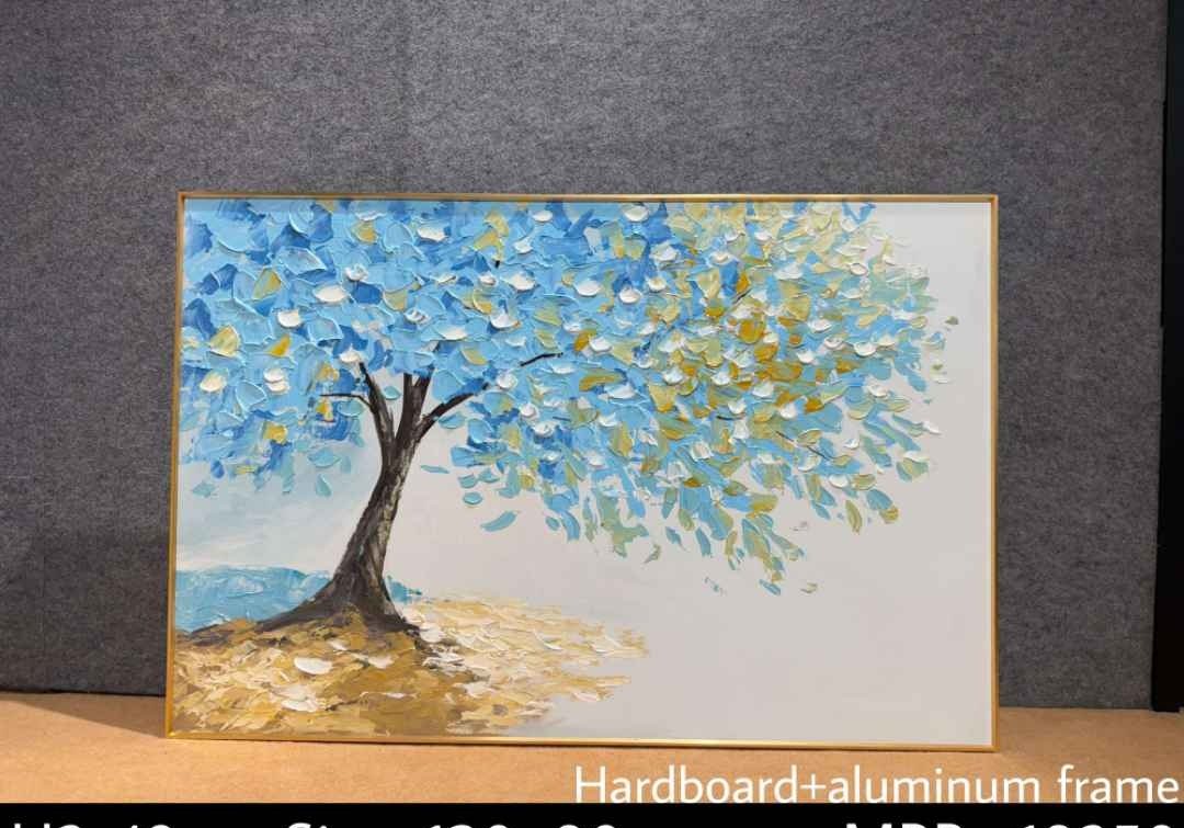 Blue Blossom Tree Textured Wall Art – close-up product photo