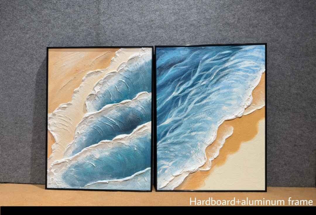 Blue Ocean Waves on Sand Diptych Wall Art (set of 2) – close-up product photo