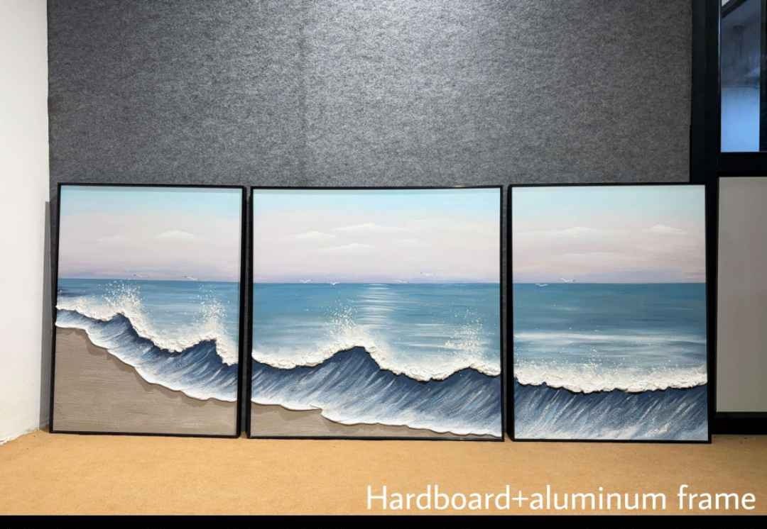 Blue Ocean Waves Triptych Wall Art (set of 3) – close-up product photo