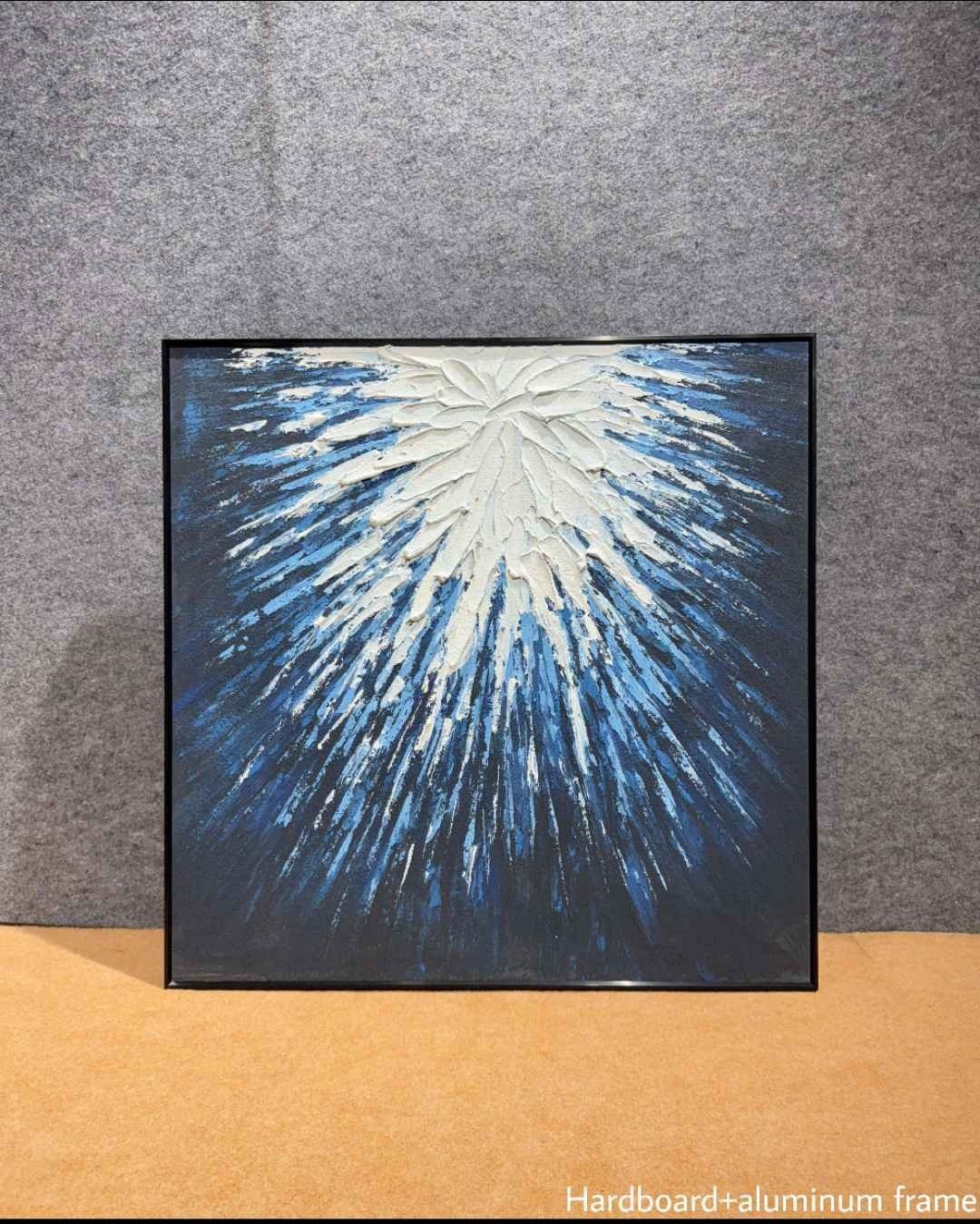 Blue & White Radiating Burst Textured Wall Art – close-up product photo