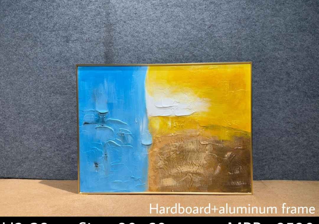 Blue & Yellow Abstract Colour-block Wall Art – close-up product photo