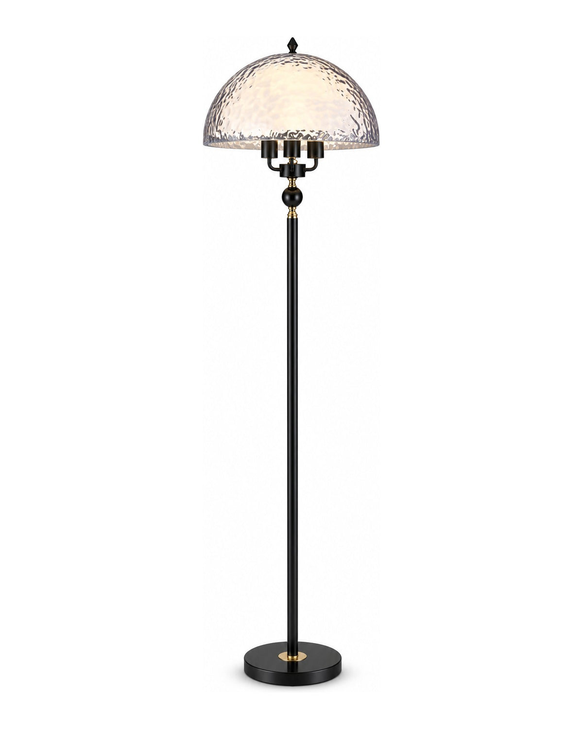 Clear Textured Dome Floor Lamp with Black Pole and Black Marble Base