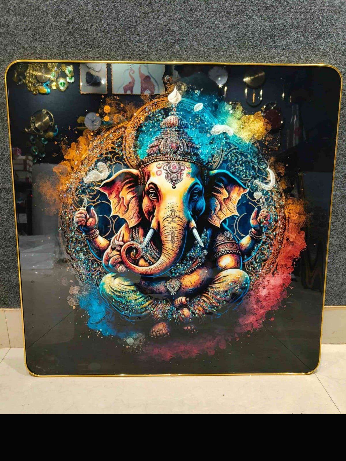 Colourful Ganesha Mandala Crystal Wall Art
