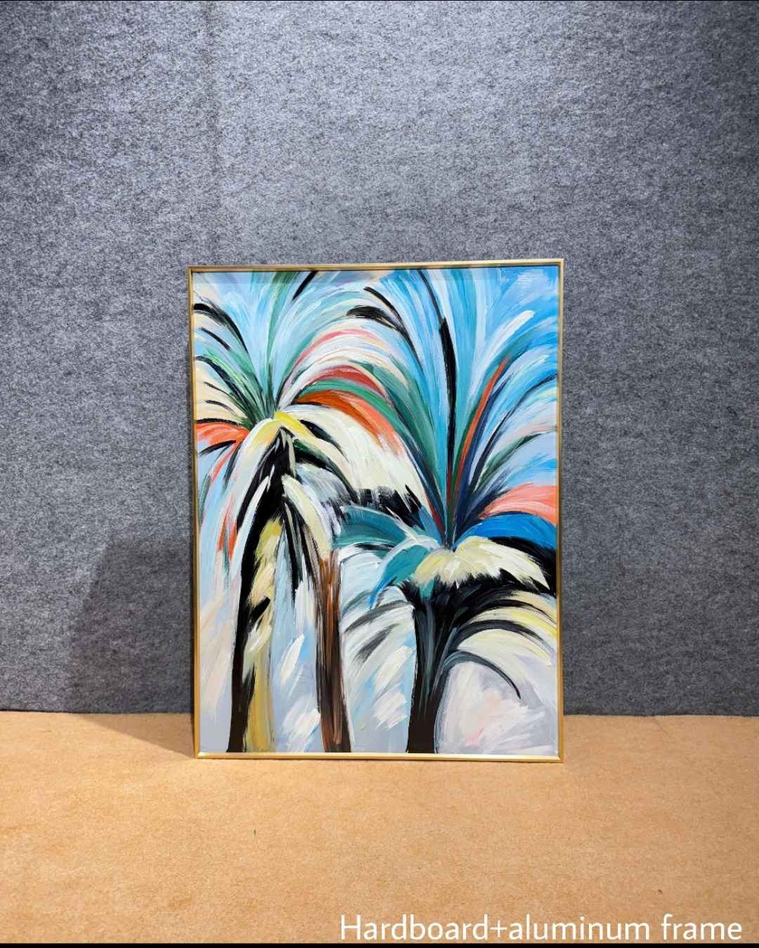 Colourful Palm Trees Textured Wall Art – close-up product photo