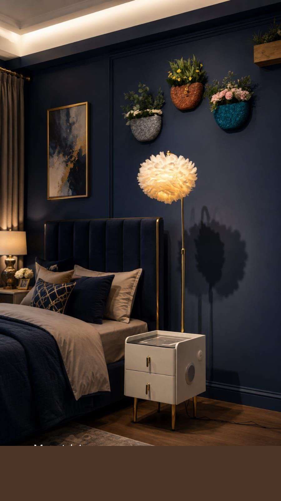 Cream Feather-shade Floor Lamp with Smart Side-table Base