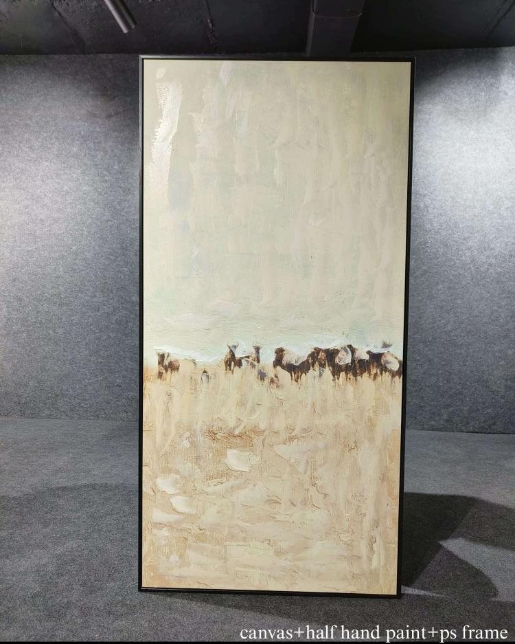 Cream Minimal Abstract with Brown Horizon Wall Art – close-up product photo