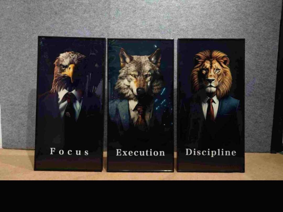 Eagle, Wolf and Lion in Suits "Focus Execution Discipline" Set of 3