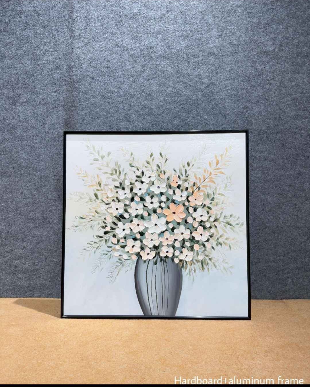 Floral Bouquet in Grey Striped Vase Textured Wall Art – close-up product photo