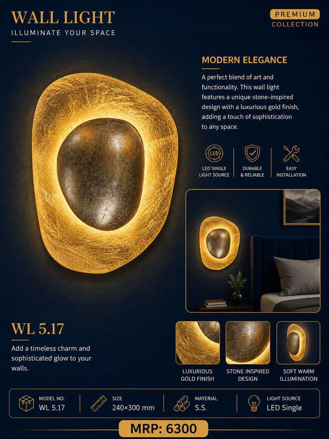 Gold-leaf Pebble Wall Light