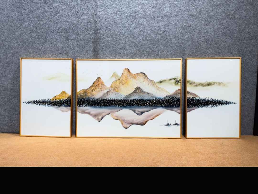 Golden Mountains with Black Crystal Reflection Set of 3