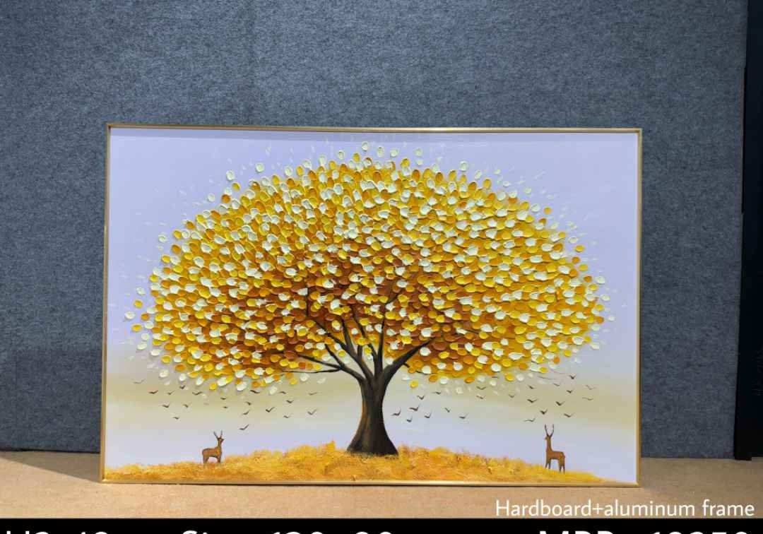 Golden Tree with Deer Textured Wall Art – close-up product photo