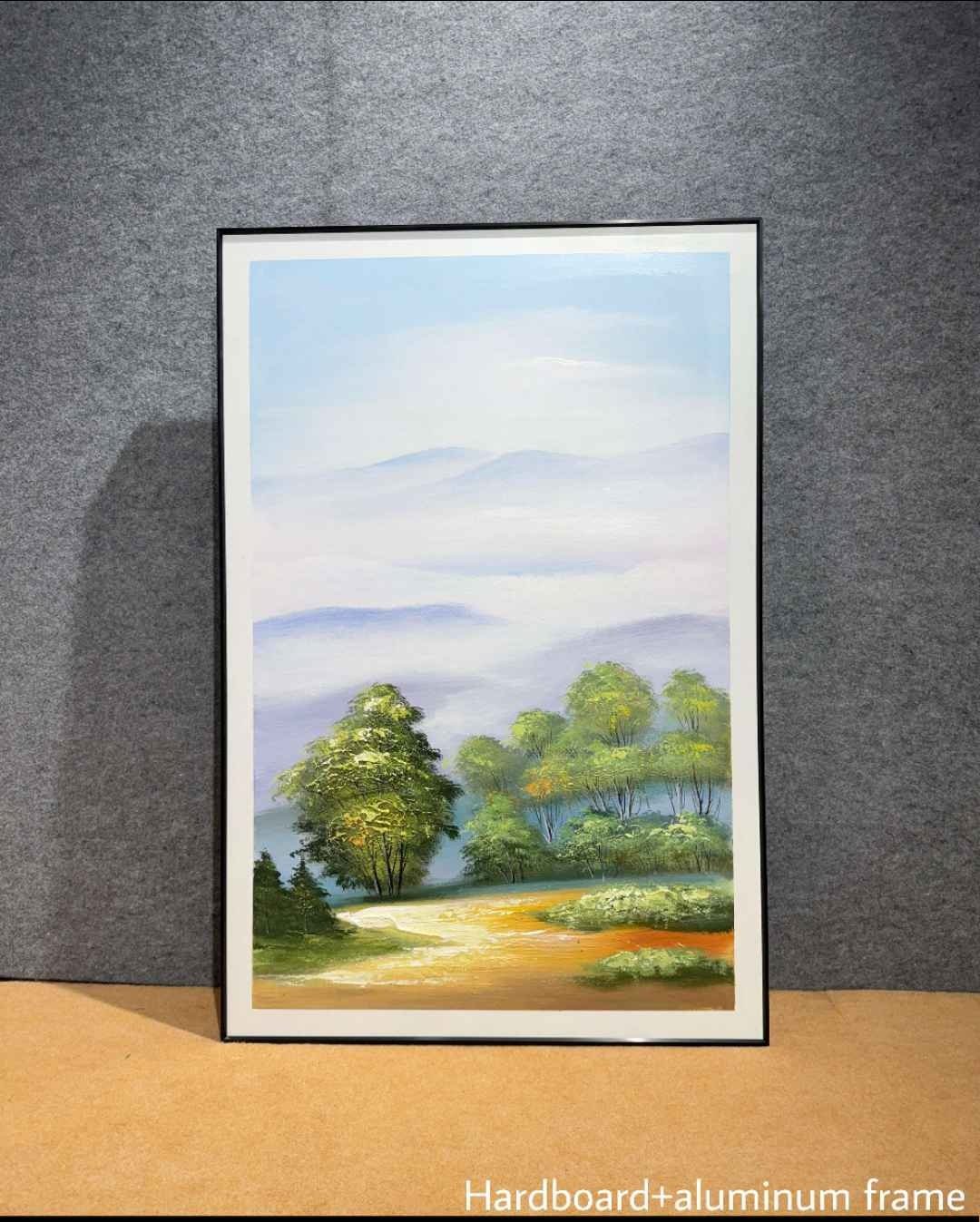 Green Trees & Misty Hills Landscape Wall Art – close-up product photo