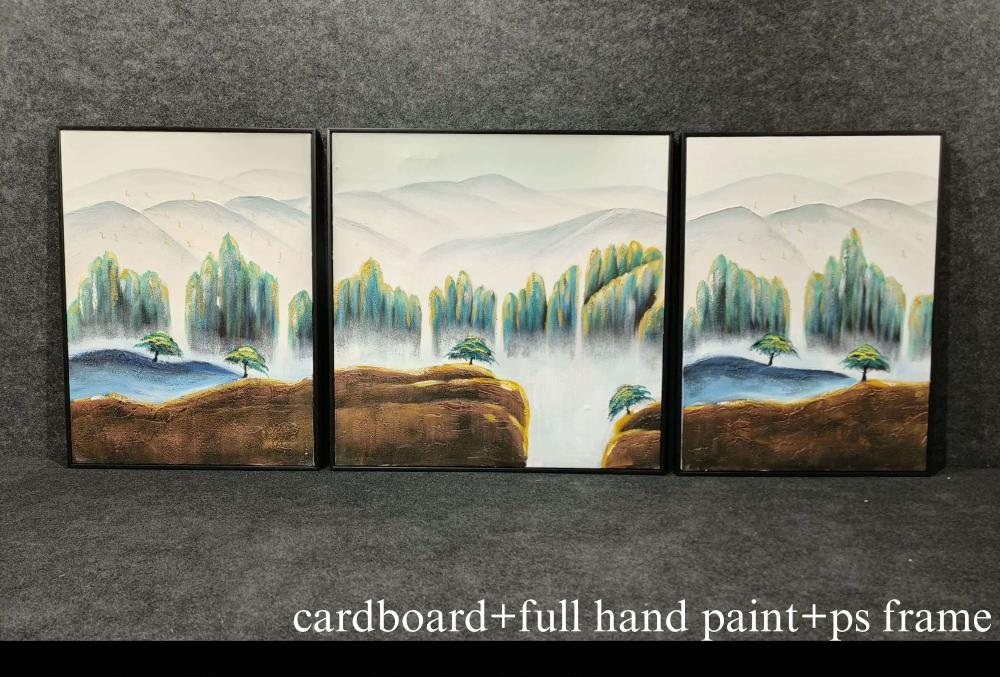 Green Trees & River Triptych Wall Art (set of 3) – close-up product photo
