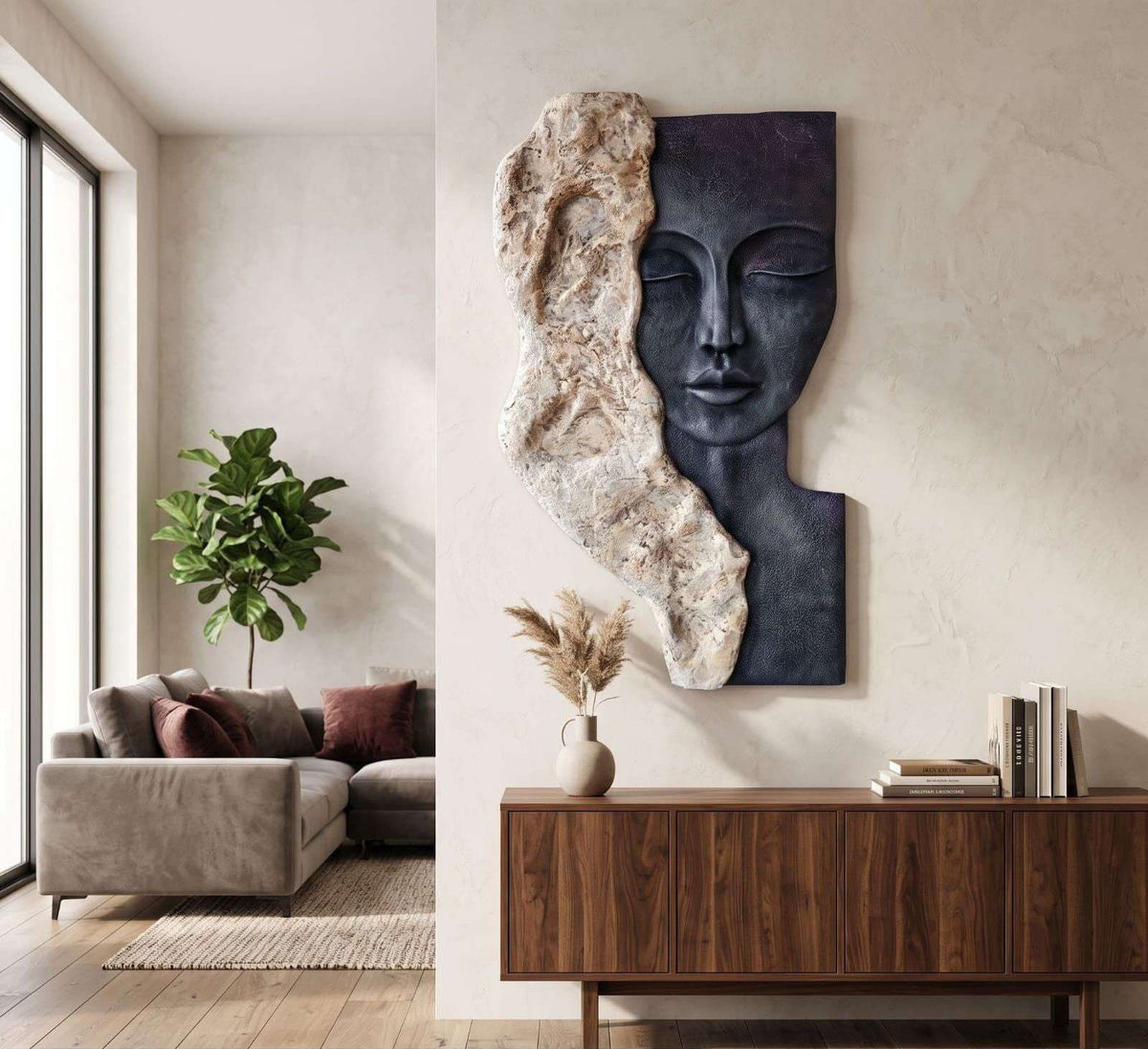 Large Navy Face Sculpture with Stone-textured Edge – product photo of the full set