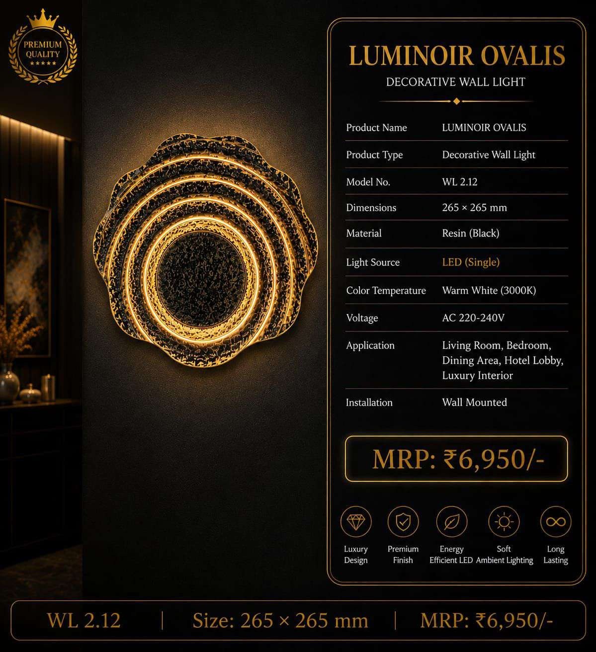 Layered-ring Resin Wall Light – Black