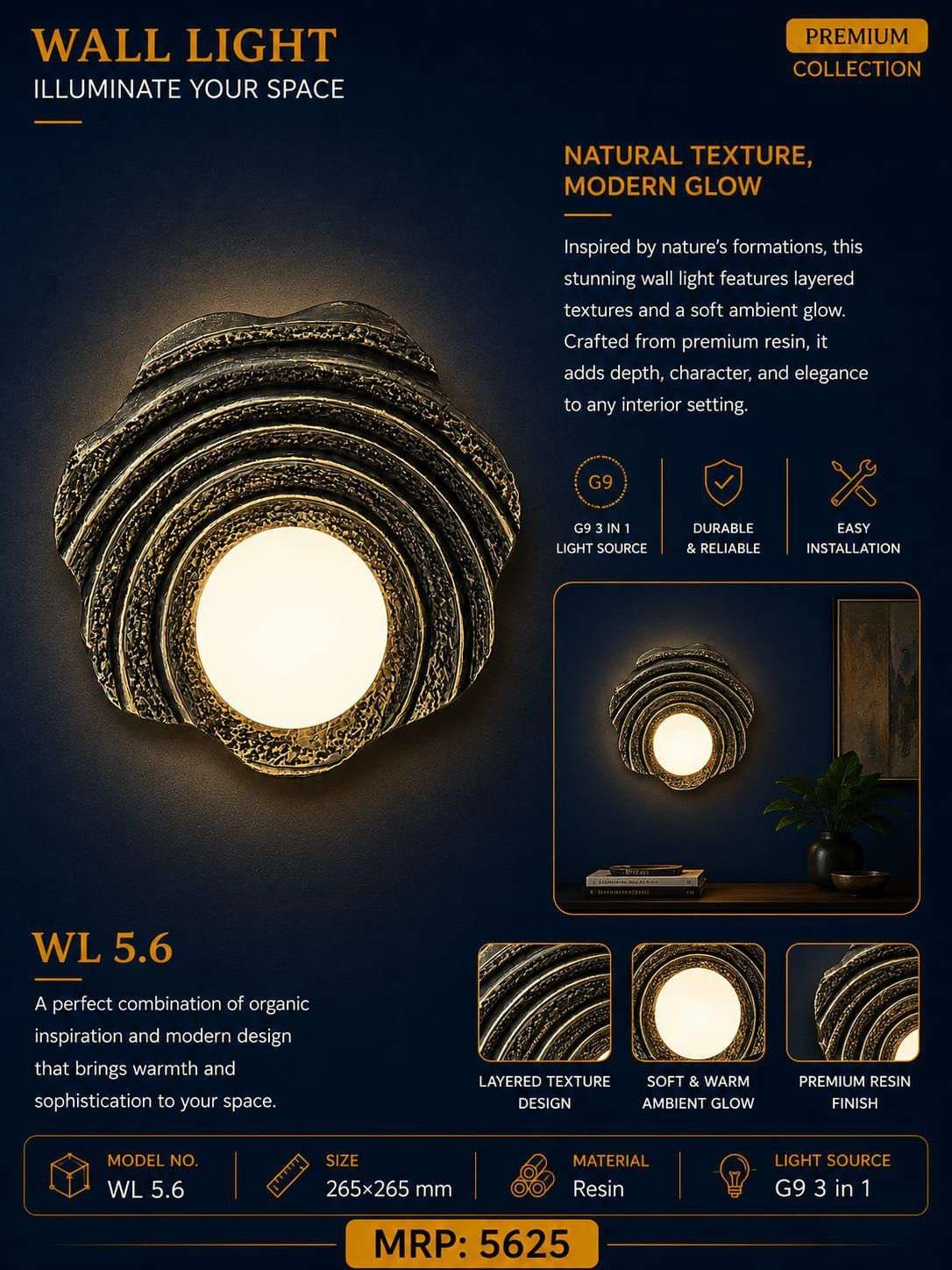 Layered Scalloped Bronze Resin Wall Light with Globe