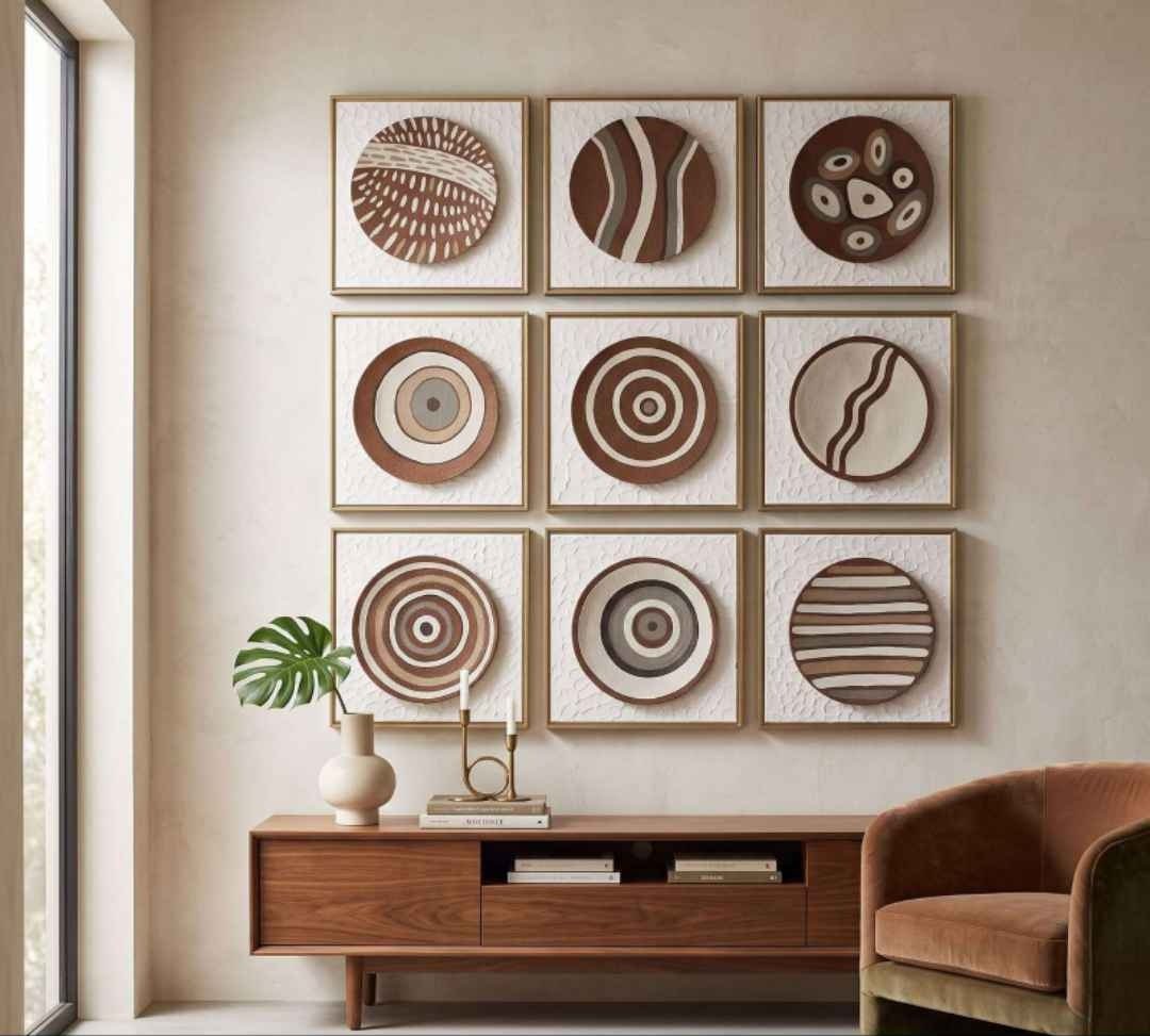 Light-frame Square Panels with Brown Concentric-ring Discs – product photo of the full set