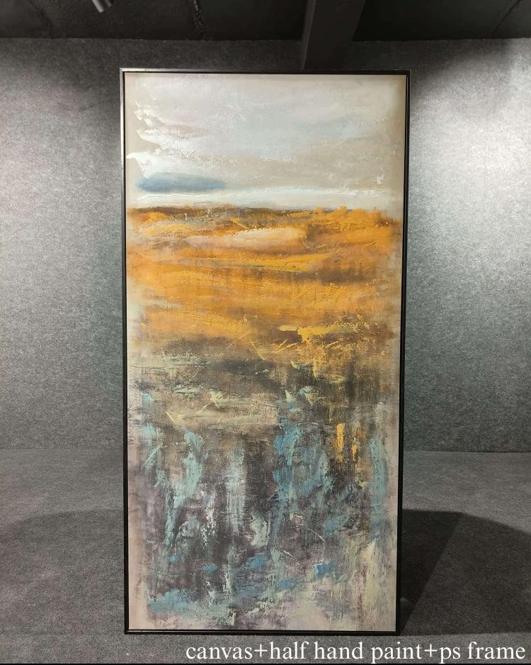 Ochre & Teal Abstract Landscape Wall Art – close-up product photo