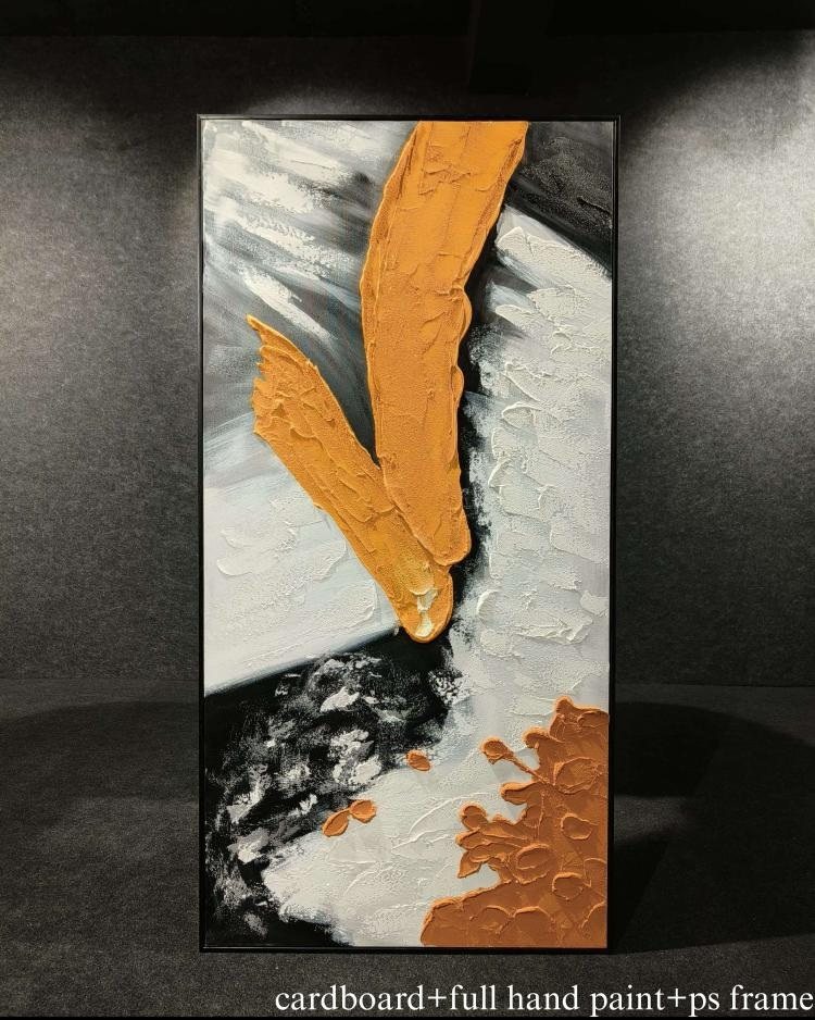 Orange, White & Black Abstract Textured Wall Art – close-up product photo