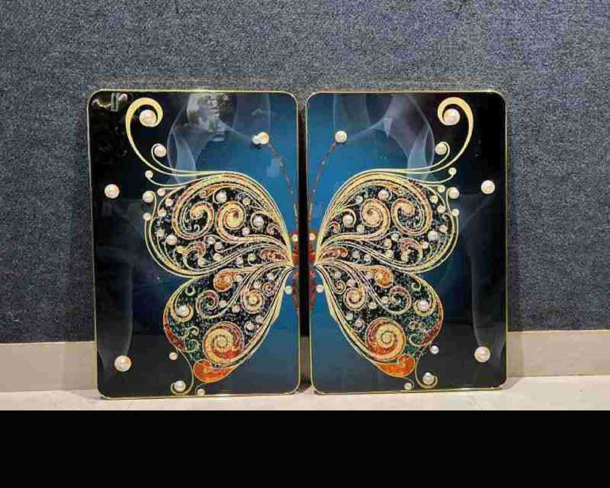 Ornate Butterfly Split Across 2 Panels Crystal Set