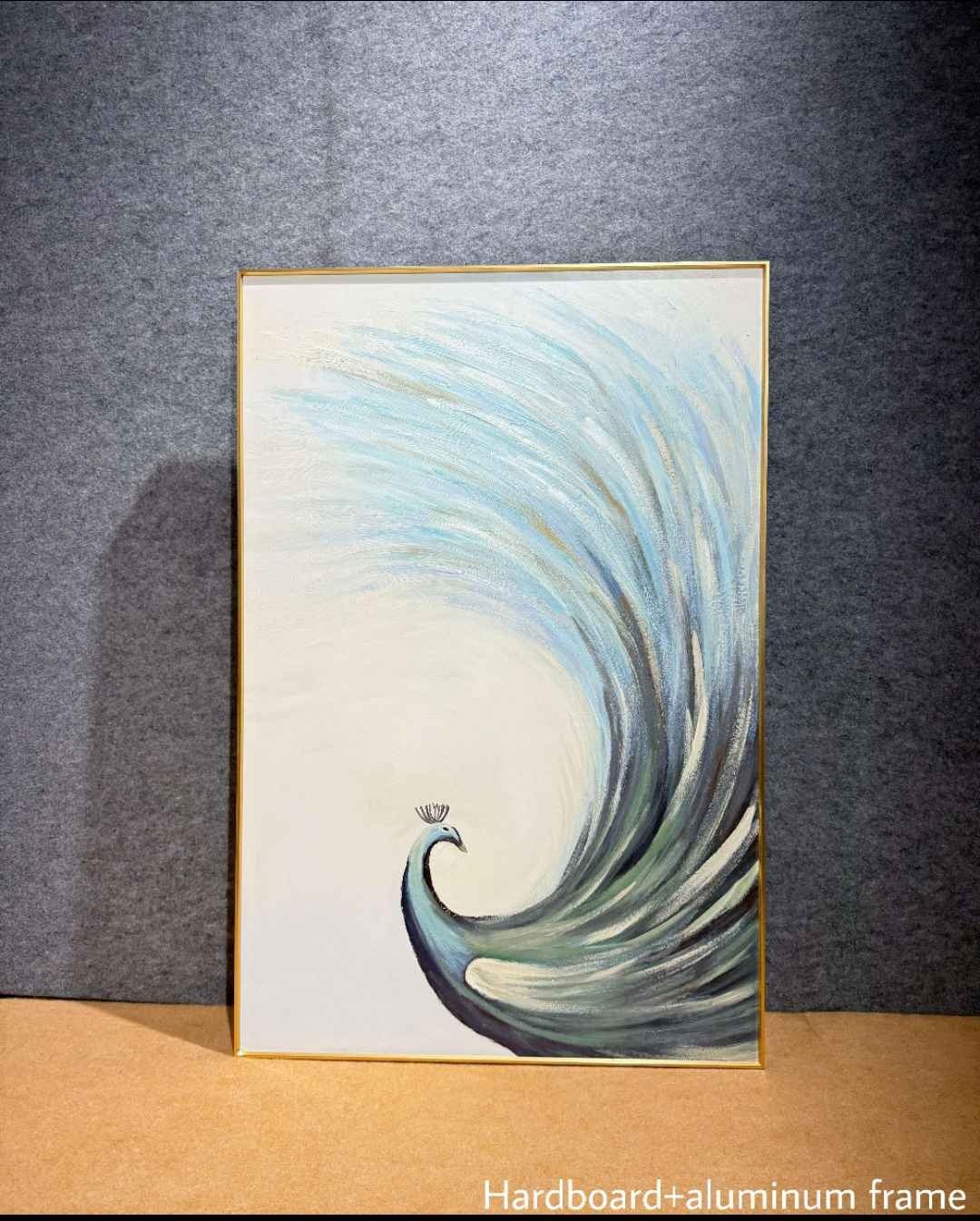 Pale Blue Peacock Tail Swirl Textured Wall Art – close-up product photo