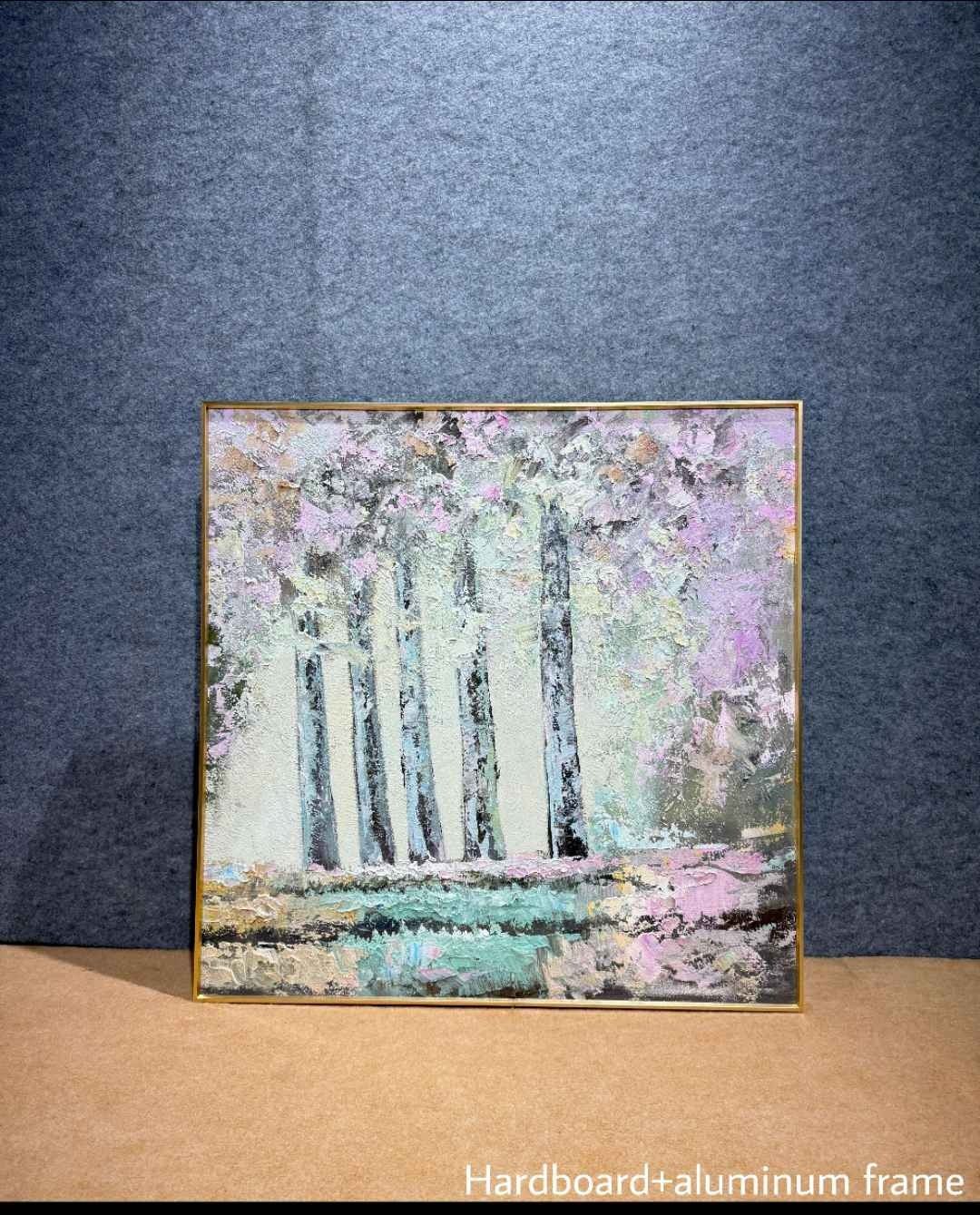Pastel Birch Forest Textured Wall Art – close-up product photo