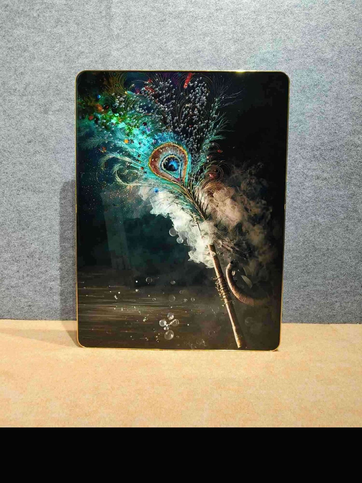 Peacock Feather on Dark Crystal Wall Art